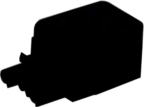 Schwarzer Stecker mit drei Anschlüssen, hergestellt von Wolf, für die Verbindung von BVG-Lambda 15-40 Geräten.